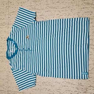 LRG Lifted Research Group Blue And White Stripe 1/4 Button Down T-Shirt Y2K